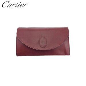 Cartier Clutch Bag Bordeaux Leather Authentic Used
